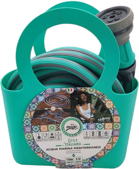Idro Easy Magic Soft Acqua Marina Комплект Разтегателен Гумен Маркуч За Поливане 1/2" 15м