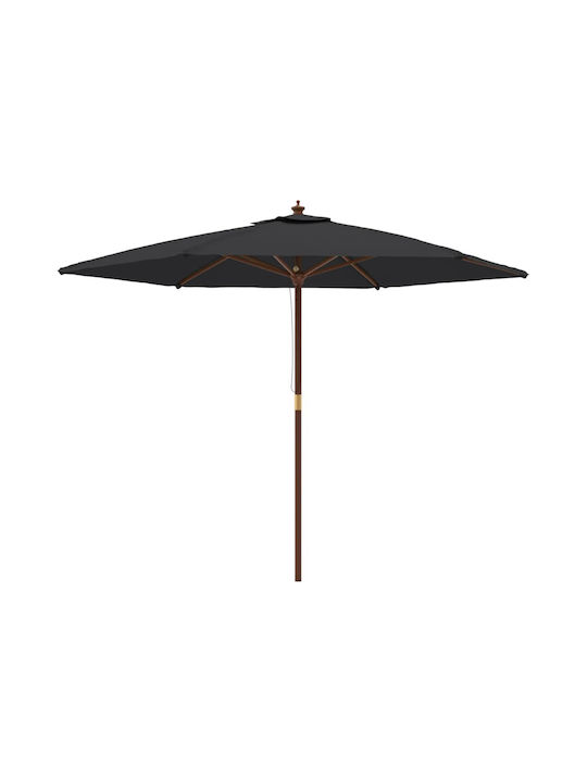 Round Wooden Black Garden & Terrace Parasol Φ2.99xH2.4m