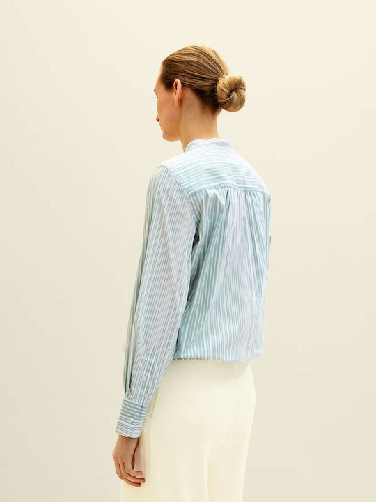 Tom Tailor Women's Striped Long Sleeve Shirt Light Blue