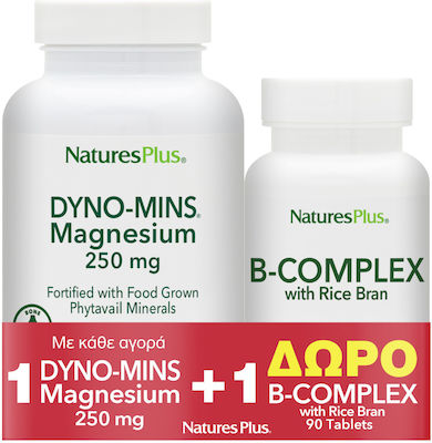 Nature's Plus Dyno-Mins Magnesium 250mg 90 comprimate și B-Complex cu tărâțe de orez 90 comprimate