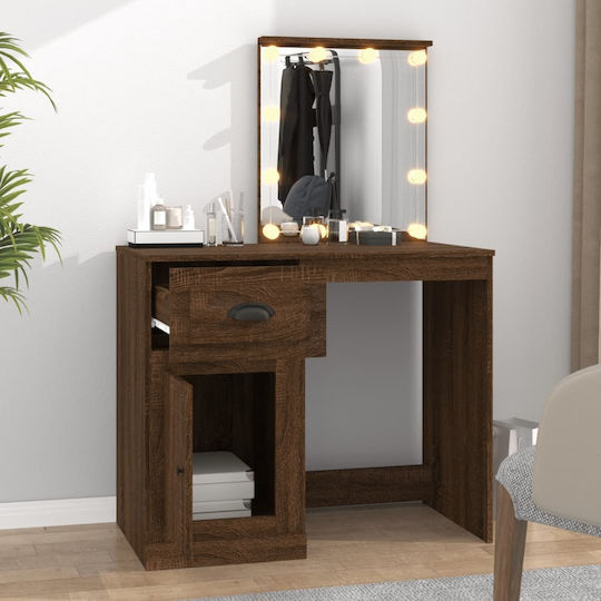 Bodenstehende Schminktisch Schlafzimmer Holz Braun mit Spiegel 90x50x132.5cm