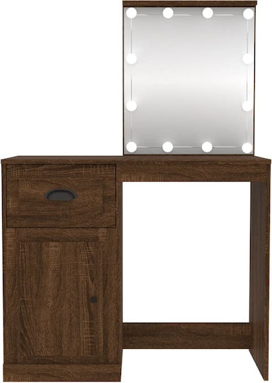 Bodenstehende Schminktisch Schlafzimmer Holz Braun mit Spiegel 90x50x132.5cm