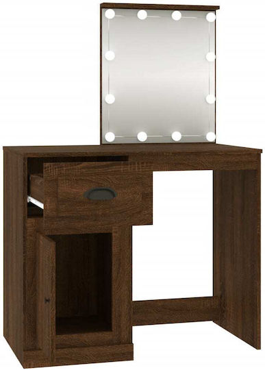 Bodenstehende Schminktisch Schlafzimmer Holz Braun mit Spiegel 90x50x132.5cm
