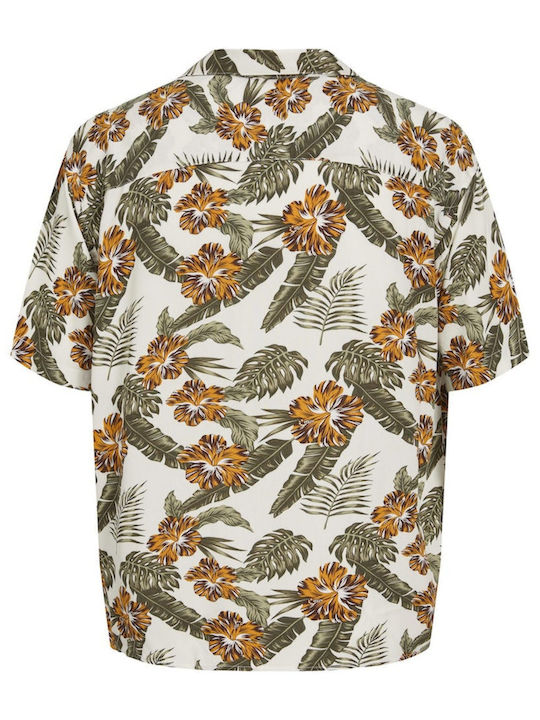 Jack & Jones Men's Shirt Short Sleeve Floral Cloud Dancer