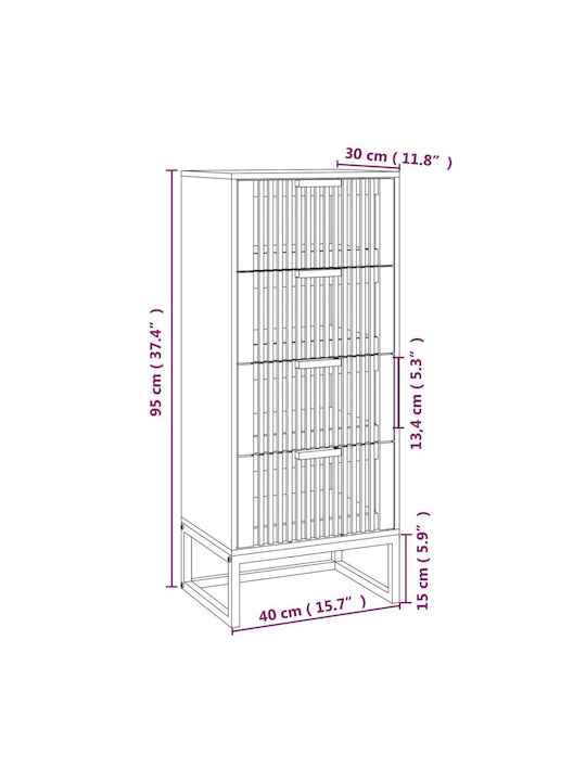 Drawers Storage Solid Wood L40xW30xH95cm