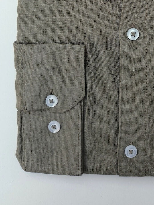 Long-sleeved Linen Shirt Khaki