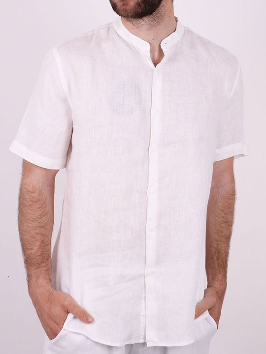 Shirt Mao Short Sleeve Linen White White