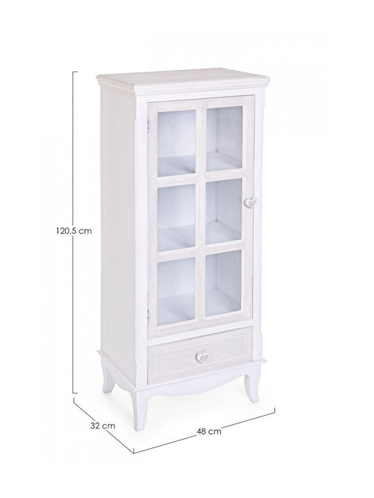 Charlene Wohnzimmer Vitrine aus MDF mit Verglasung Weiß 48x32x120cm