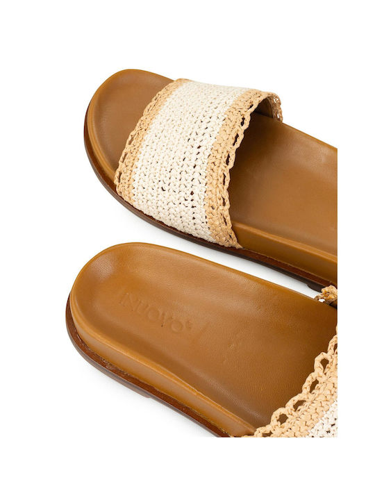 Leder Damen Flache Sandalen in Beige Farbe