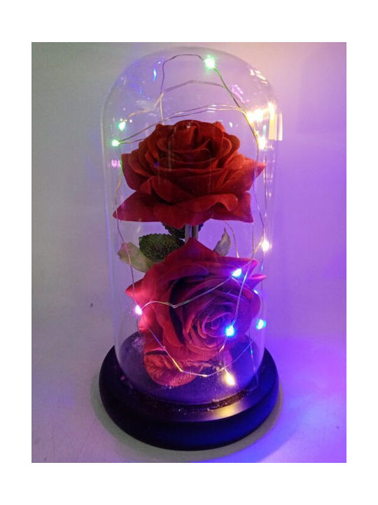 Everlasting Roses in ABS Vase with Multicoloured LED - RGB LED Red 2 Roses 19x11cm