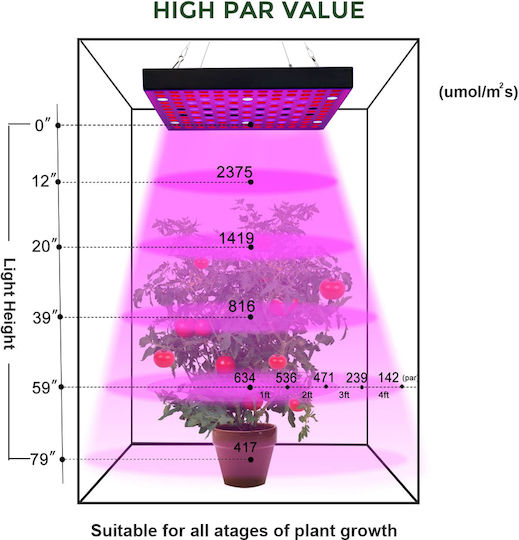 Mast Pendant Grow Light with 225 LED and Power 45W L31xW31xH9.8cm.