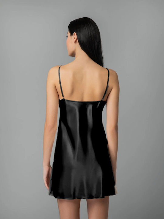 Milena by Paris Vară Satin Halat de noapte femei Negru 3392 003392-Μαύρο