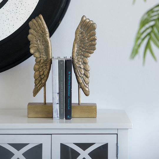 Μεταλλικός Βιβλιοστάτης Wings Σετ 2τμχ σε Χρυσό Χρώμα 25x10.5x51.5εκ. 2τμχ