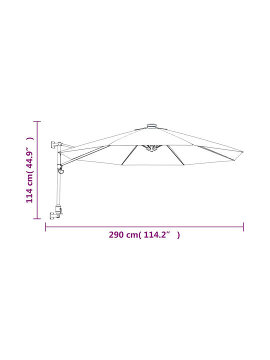 Wall Mounted Circular Aluminum Parasol Yellow Diameter 2.9xHeight 1.14m