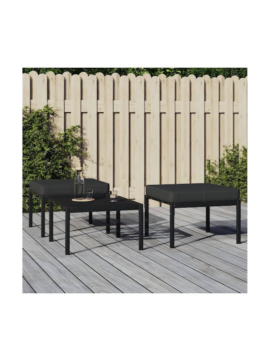 Metallic Garden Stool Cube Outdoor with Cushion Grey 2 Pieces 60x60x35cm