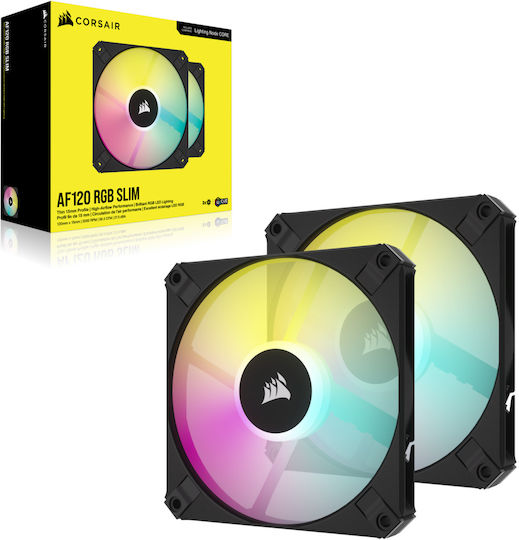 Corsair iCUE AF120 Slim Ventilator Pentru Carcasă (2000rpm) Cu Iluminare RGB Și Conexiune 4-Pin PWM 2 Buc