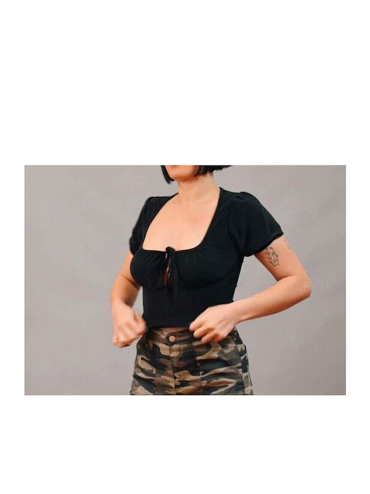 Women's elastic crop top in black (code RIZ4)