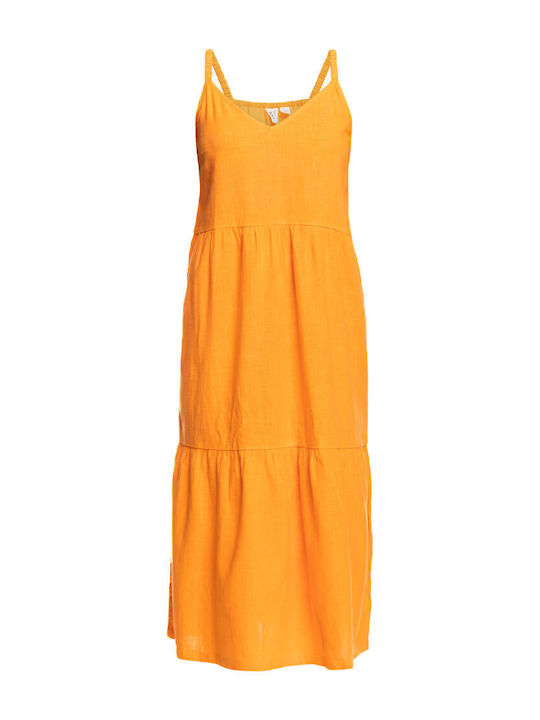 Waiting Line Sommer Midi Kleid Orange