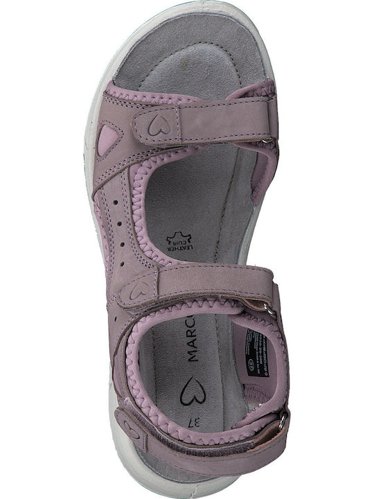 Leather Women's Flat Sandals Anatomic with Strap in Purple Color