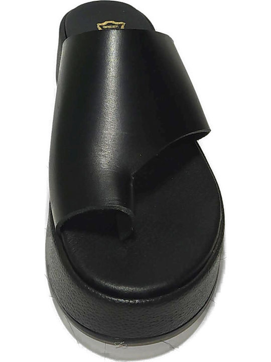 Leather Women's Flat Sandals Flatforms in Black Color