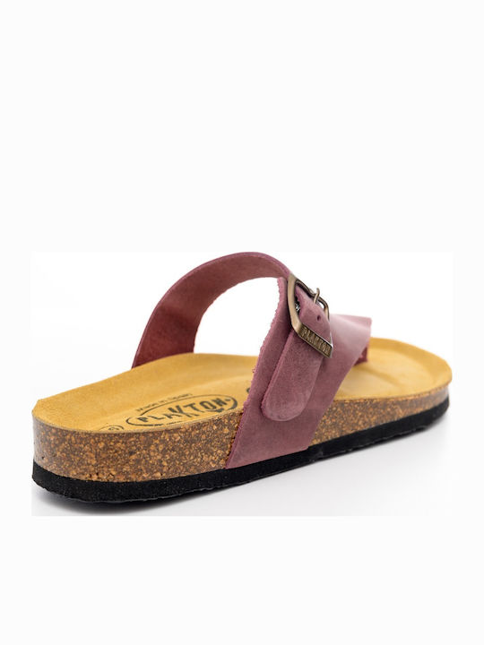 Leather Women's Flat Sandals Anatomic in Burgundy Color