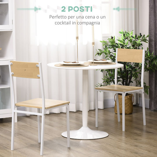 Round Table Bar Wooden with Metal Frame White 70x70x75cm