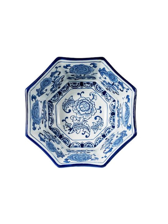Artekko Melania Dekorative Schale Keramik Blau und Weiß 26,67x26,67x14,48cm