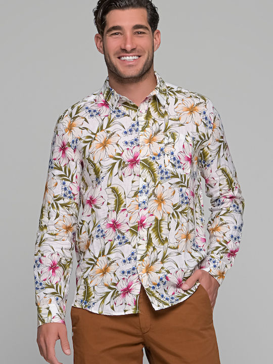 40WEFT men's linen floral shirt - BRAIDEN1341W441 White