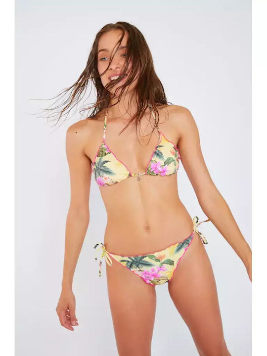 Triangle Bikini Top with Ruffles Ciro Limetropic Yellow Floral