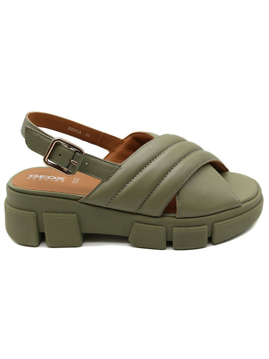 Geox Lisbona Women's Flat Sandals in Green Color