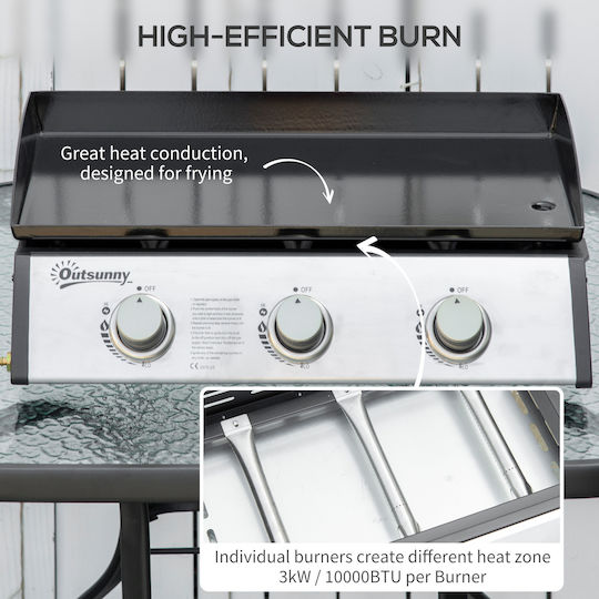 Outsunny Φορητή Ψησταριά Υγραερίου με 3 Εστίες 3kW