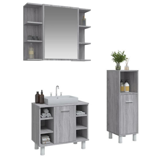 vidaXL Blat fără Lavoar cu Oglindă L60xW32xH53.5cm & Dulap Sonoma