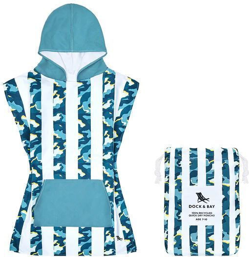 Dock & Bay Quickdry Kids Beach Poncho Cool Camo Green 71 x 50cm with Carrying Bag