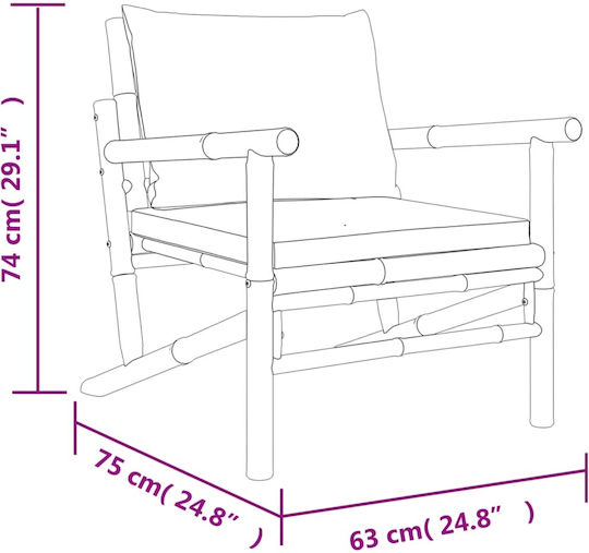 Outdoor Armchair Bamboo Beige with Cushion 2pcs 63x75x74cm
