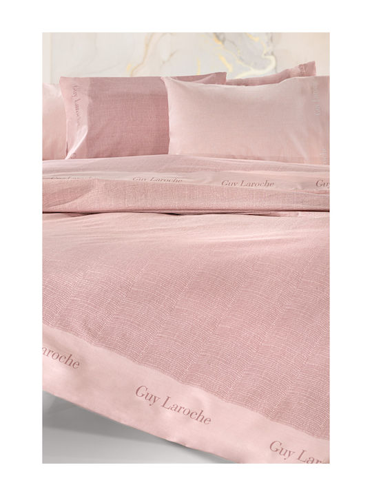 Guy Laroche Set Cearșaf cu 2 Fețe de pernă Single cu Elastic 100x200+30cm. Novel Pudra 3buc