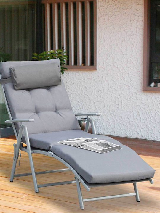 Șezlong Aluminiu cu Pernă Gri 137x63.5x100cm.