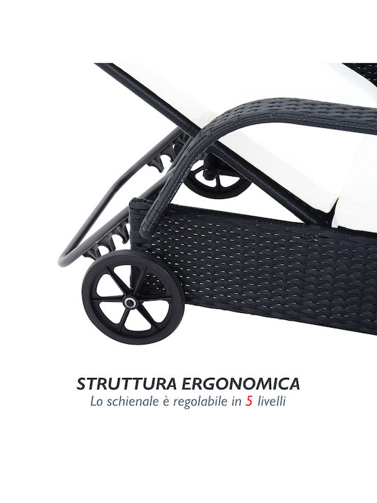 Șezlong-Pat Single Rattan Cu Pernă Negru Set Cu Masă 2 Buc 200x73x103 cm