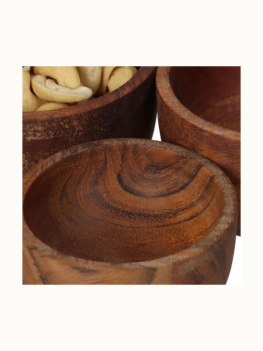 ArteLibre Decorative Bowl Wooden Brown 11.4x11.4x6.5cm 3 Pieces