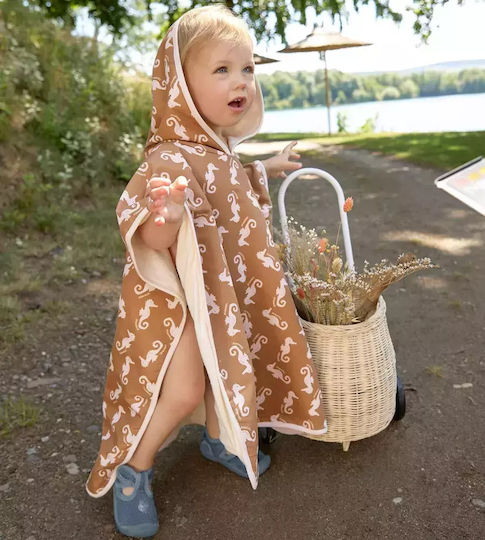 Laessig Seahorse Caramel Kids Beach Poncho Brown Reversible 60 x 60cm