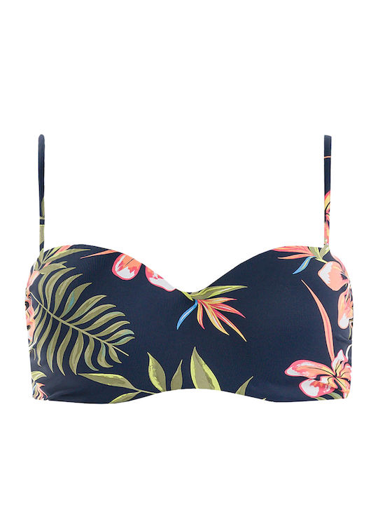 Into The Sun Strapless Bikini Top Floral Navy Μπλε