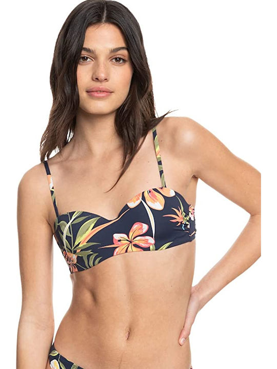 Into The Sun Strapless Bikini Top Floral Navy Μπλε