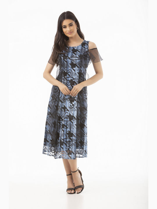 Midi Dress Light Blue with Black