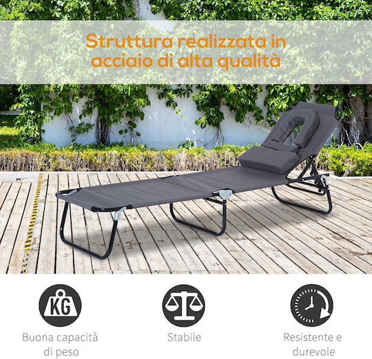 Outsunny Relax Ξαπλώστρα Παραλίας Γκρι Πτυσσόμενη με Μαξιλαράκι