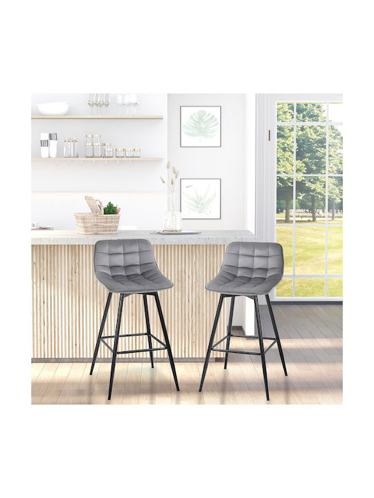 Stool Bar with Backrest Upholstered with Fabric Gray 2pcs 45x47x88cm