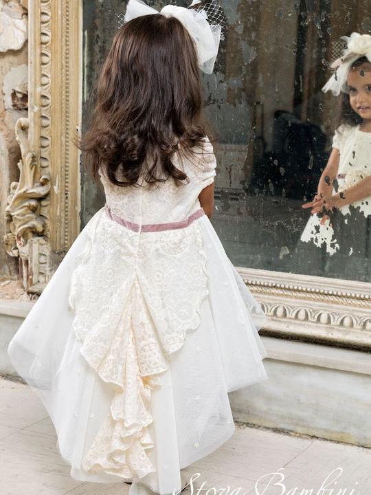 Stova Bambini Ecru Baptism Clothing Set with Hair Accessories & Dress made of Lace 2pcs