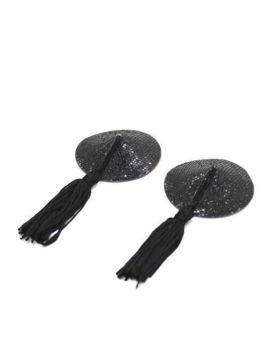 Naughty Toys Nipple Covers Μαύρα Καλύμματα Θηλών με Πούλιες & Κρόσσια