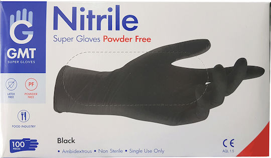 GMT Super Gloves Nitrile Examination Gloves Powder Free Black 100pcs