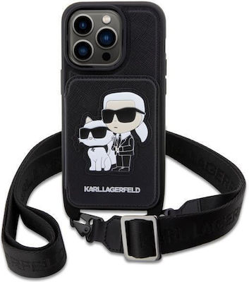 Karl Lagerfeld Saffiano Crossbody Karl & Choupette Back Cover Δερματίνης με Λουράκι Μαύρο (iPhone 14 Pro)