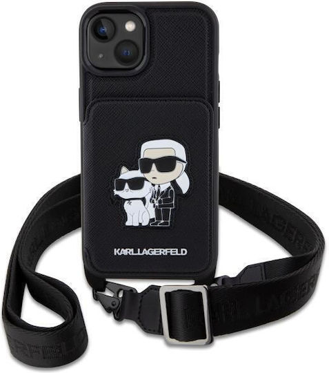 Karl Lagerfeld Synthetic Leather Back Cover with Strap Black (iPhone 14 Plus)