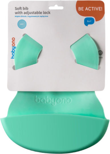Babyono Waterproof Bib Silicone with Button & Pocket Green for 6 m+